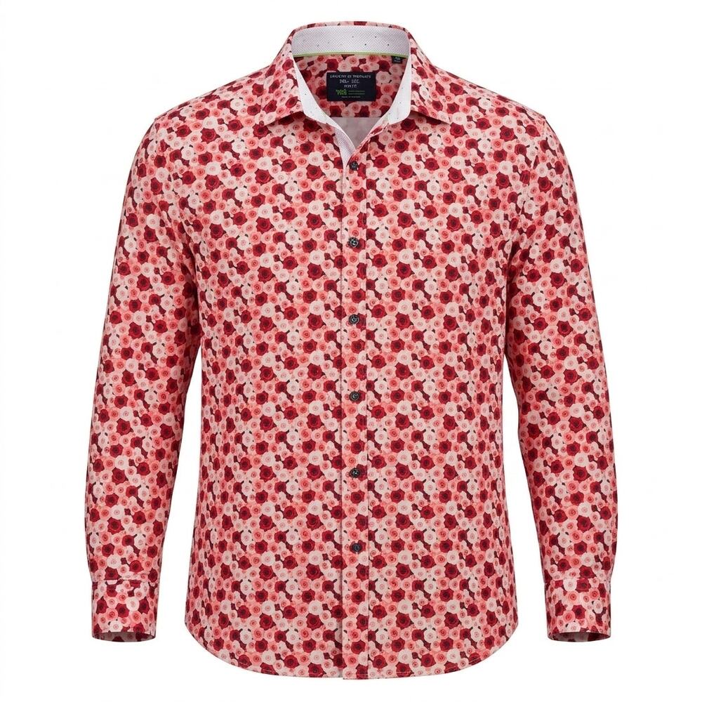 Society of Threads Slim Fit Red Floral Rose Button-Up Shirt Men Size XXL